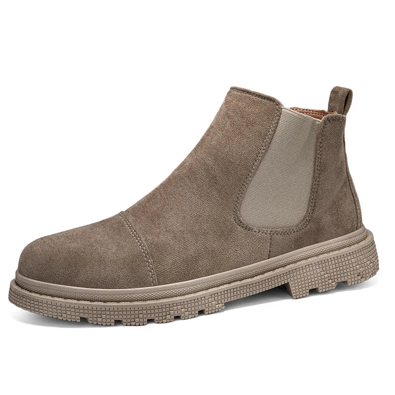 Classic Fashion Khaki Men's Ankle Boots Comfortable Platform Work Boots Men Slip-on High-top Shoes Casual Men Botas Para Hombre