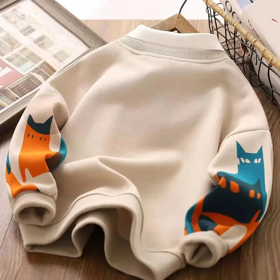Children Top 2024 New Spring Autumn Sweatshirt Boys Girls Fake Two-piece Top Cartoon Casual Long Sleeved Shirt Trendy Clothing