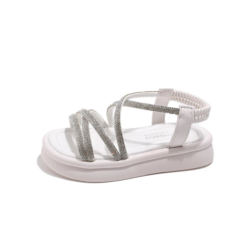 Girls Sandals Summer Luxury Rhinestone Strap Children Causal Beach Shoes Fashion Thick Bottom Kids Princess Sandals Versatile