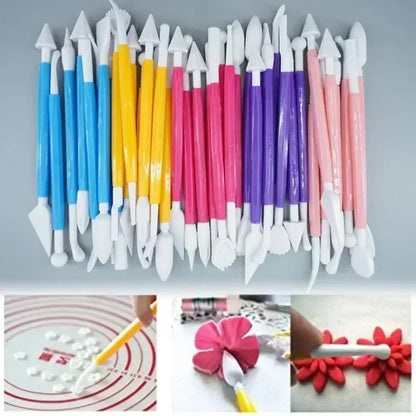 Cake Decorating 8Pcs Fondant Modelling Tools 16 Patterns Carving Flower Craft Clay Carving Pen Set Modeling Baking Accessories