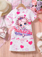 Girl's Cartoon Princess Love Printed Short Sleeved Dress Summer