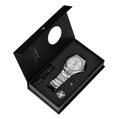 TOMI Luxury Business Men's Watch Gift Box Set High Quality Rose Gold Case Simple and Versatile Quartz Watch Relogio Masculino