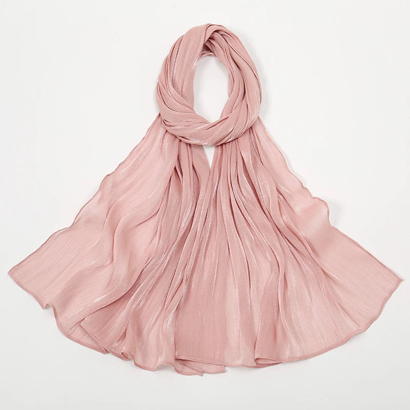 New Premium Silk Crinkle Hijab Scarf Women Shawls Plain Muslim Women Hijabs Breathab Islam Women Turban Pleated Scarf Ramadan