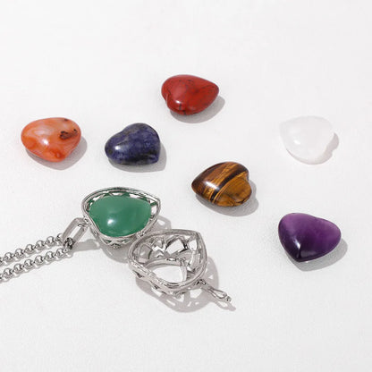 Heart Stone Pendent Necklace Natural Amethysts Carnelian Quartzs Stainless Steel Chain Necklace Wedding Birthday Jewelry Gift