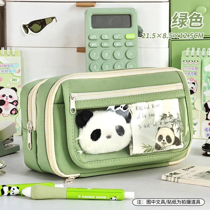 Panda New Nine Layer Large Capacity Transparent Pen Bag Cute Girl Junior High School Student Pencil Case Stationery Bag Storage