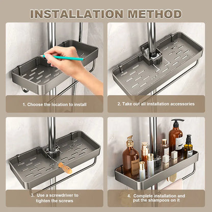 1/2PCS Shower Rack Punch-Free Bathroom Tray With Towel Bar Hooks Shampoo Holder Floating Shelf For Toilet Bathroom Organizer