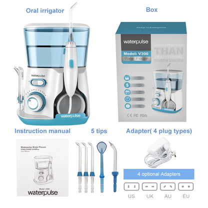 Waterpulse V300G Oral Irrigator 5pcs Tips Dental Water Flosser Electric Cleaner 800ml Oral Hygiene Dental Flosser For Oral Care
