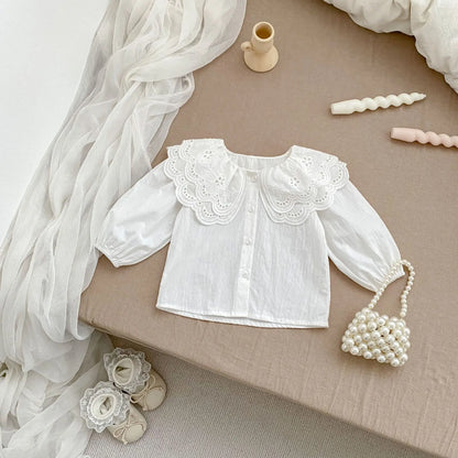 MILANCEL New 2024 Autumn Baby Girls Shirt 0-3Y Sweet Double Layer Lace Turn Down Collar Blouse Toddler Long Sleeve Base Top