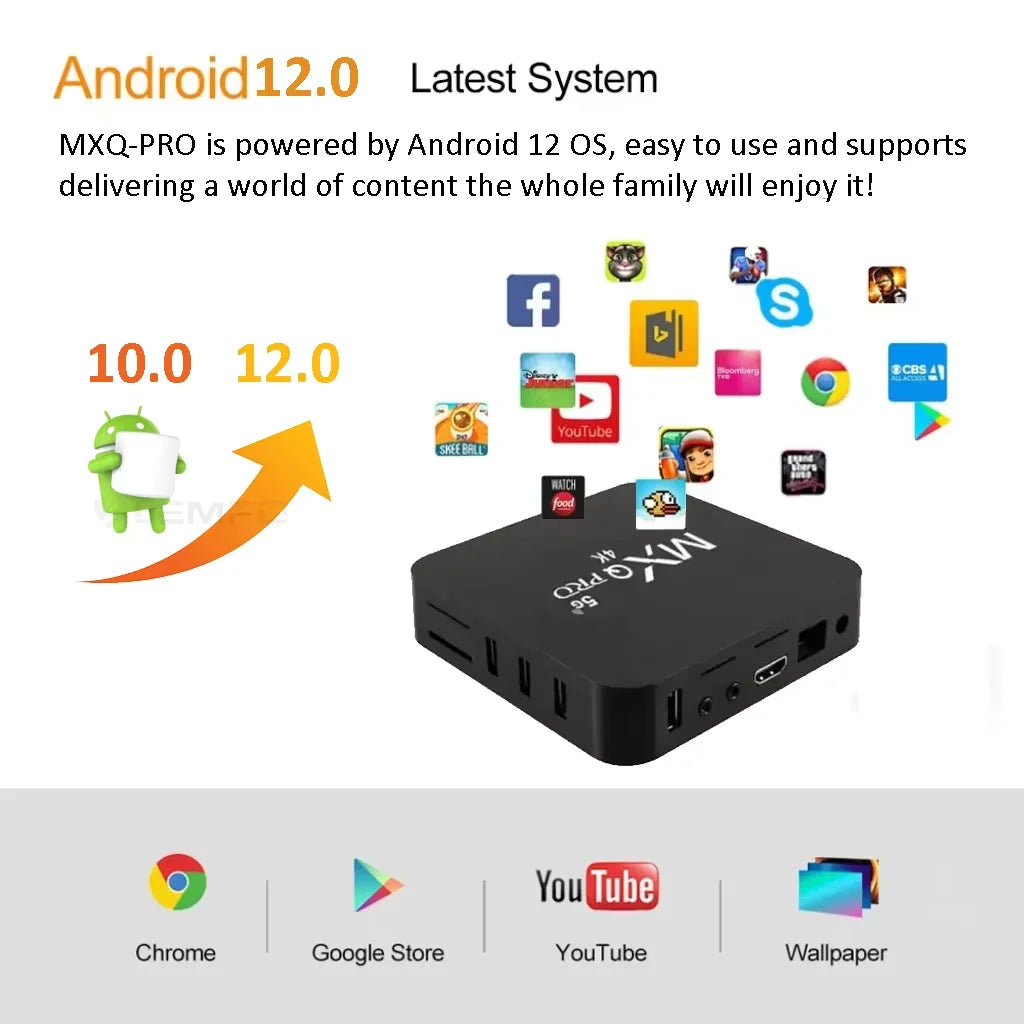 2025 MXQ Pro Smart TV Box Android 12 IK316 4K HD 3D Video Home Theater WIFI6 H.265 Support Watching Sport Matches TV Set Top Box