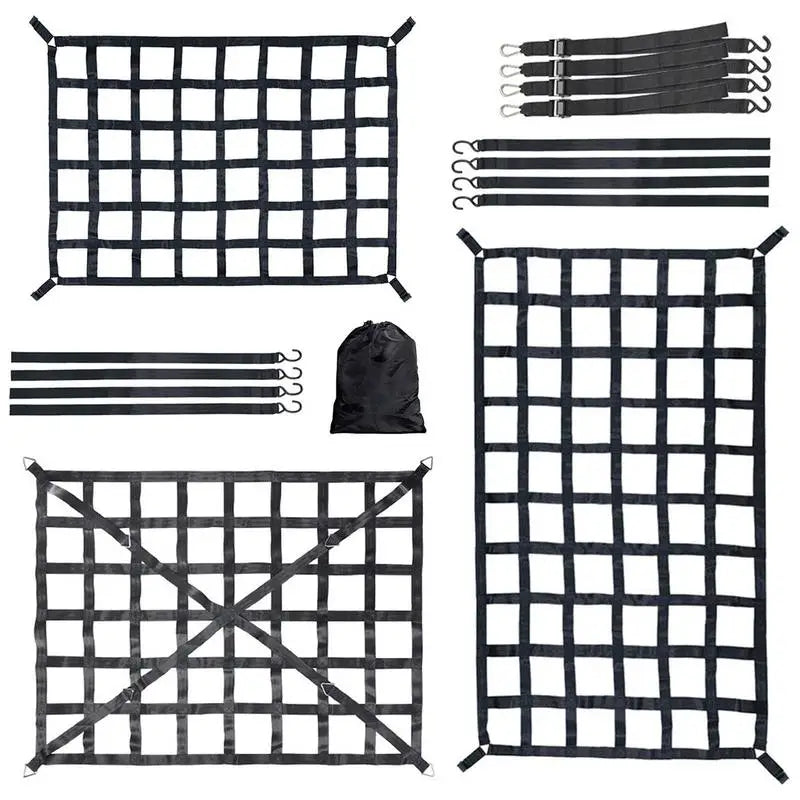 Car Trunk Rooftop Net Mesh Cargo Net Heavy Cargo Net Truck Trailer Dumpster Extend Mesh Covers Luggage Nets With 4 Fixed Belt