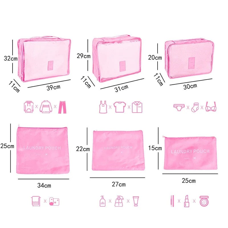 6/7 Pcs Set Travel Organizer Storage Bags Suitcase Packing Cubes Cases Portable Wardrobe Luggage Clothes Shoe Pouch Fold