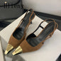 Hlieny Spring Street Style Back Strap Pumps Women Sexy Splicing Pointed Toe Elegant Thin Low Heels Mule Party Dress Shoes Sandal