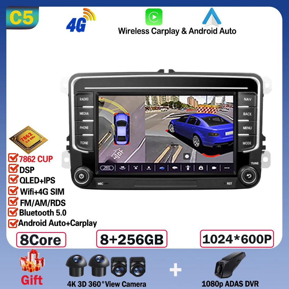 Android 14 Car Radio Carplay For VW Volkswagen Skoda Octavia Golf 5 6 Touran Passat B6 Polo Jetta CarPlay Auto Navigation Stereo