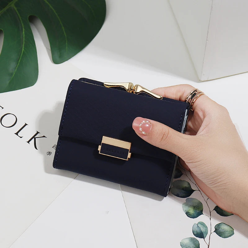 Purse Women's Short Korean PU plaid buckle triple Fold bag Folding niche fashion trend All-in-one Student Coin Coin Purse Women'