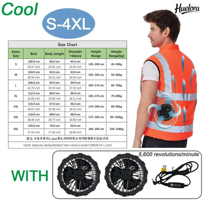 Cool Vest Summer Cooling Fan Waistcoat Reflective Stripe Work Clothes 5V USB Charging Conditioning Clothes Cooling Vest
