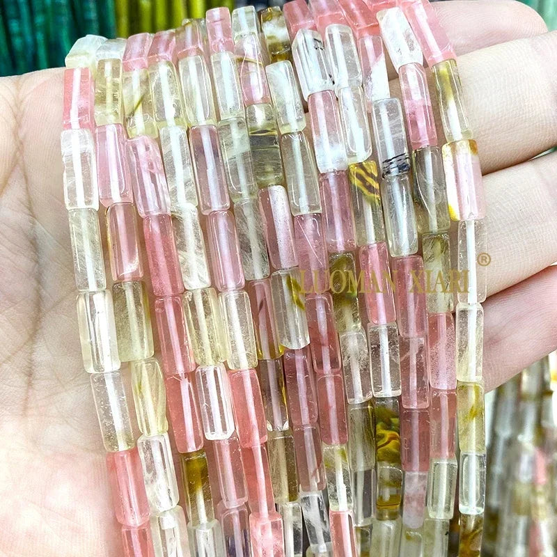 4x13mm Square Natural Stone Light Lavender Chalcedony Loose Spacer Beads for Jewelry Making Diy Bracelet Charms Accessories
