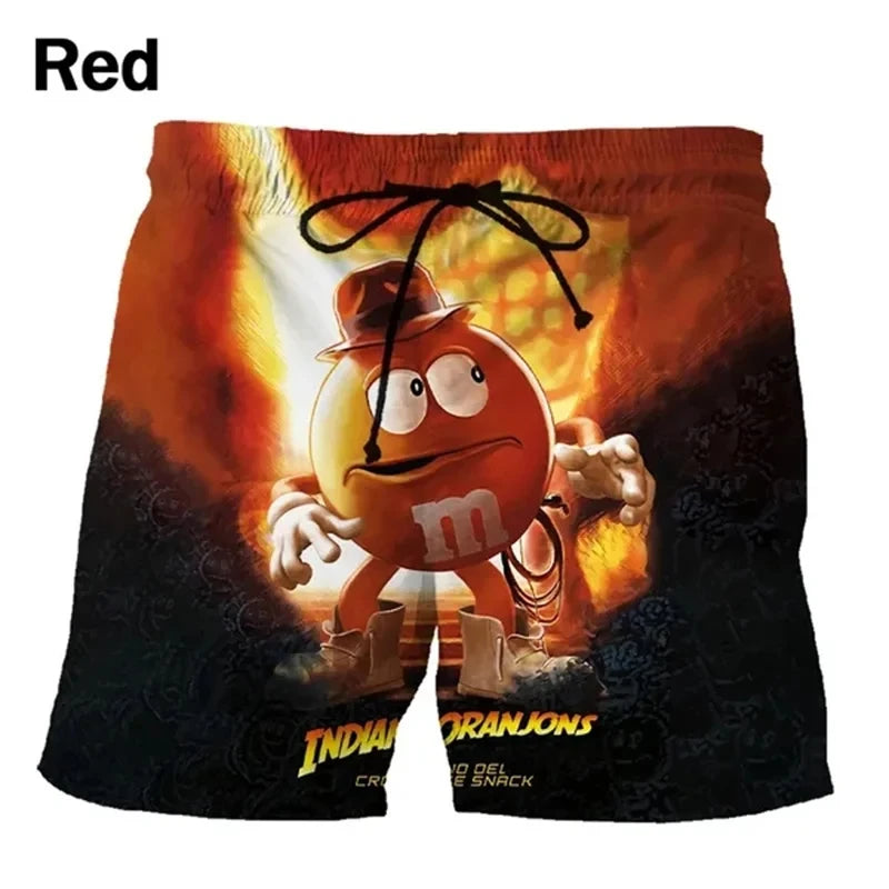 Funny M&M's Chocolate Bean Beach Shorts Men 3D Printing M&M Board Swimsuit Summer Quick Drying Sport
