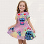 Summer New Children's Clothing 3d Printed Romantic Stitch Cute Girl Short-Sleeved Dress 3-14 Years Old Kids Performance Clothing