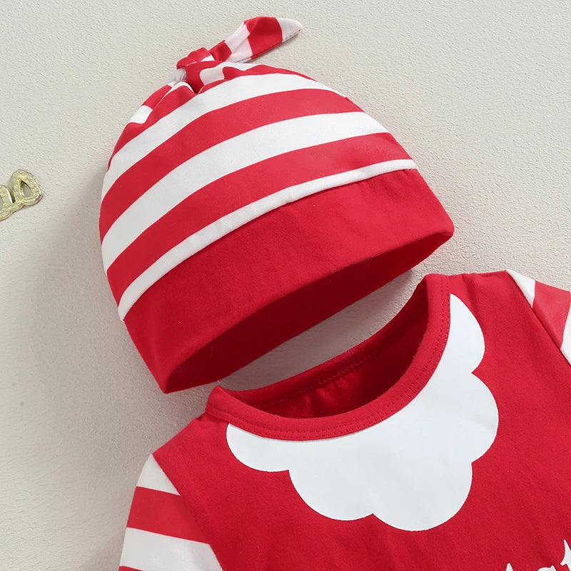 ma&baby 0-18m Christmas Newborn Infant Baby Romper Santa Costume Striped Letter Print Long Sleeve jumpsuit Hat Xmas Outfits D05