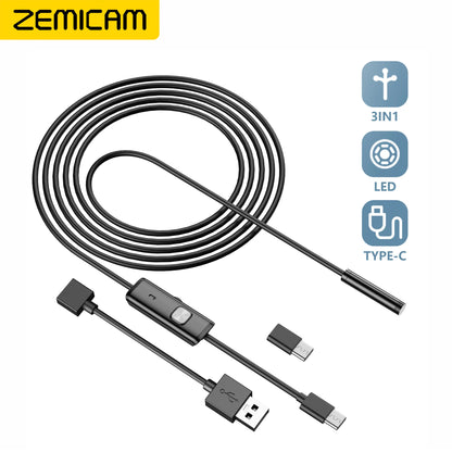 Android Endoscope Camera 7MM 5.5MM Mini Lens 3IN1 TYPE-C Micro USB 6LEDs Waterproof Inspection Borescope for Samsung Huawei PC