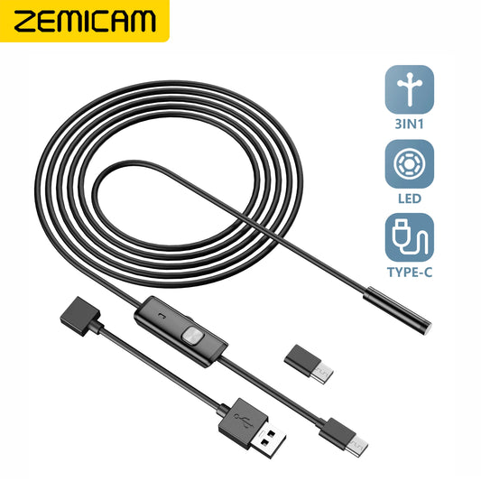 Android Endoscope Camera 7MM 5.5MM Mini Lens 3IN1 TYPE-C Micro USB 6LEDs Waterproof Inspection Borescope for Samsung Huawei PC