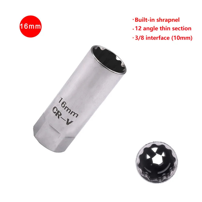 Universal Spark Plug Sleeve Wrench 3/8" Socket Magnetic 12-Point Angle Thin Wall Spark Plug Car Removal Tools 14mm 16mm CR-V