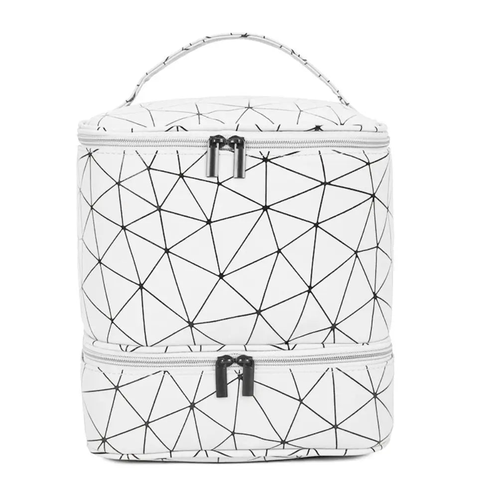 30 Grids PU Nylon Makeup Bag Double Layer Handbag Manicure Bag with Handle Professional Nail Case Travel Cosmetic Organizer Bag