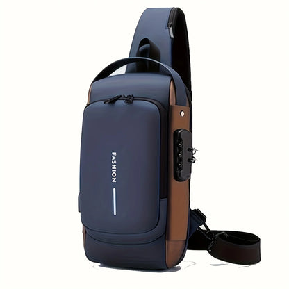 Men's anti-theft chest bag, fashionable motorcycle and casual sports sloping backpack, durable Oxford fabric