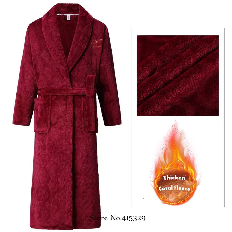 Big Size 3Xl 4Xl Kimono Robe Gown Winter New Men's Homewear Coral Fleece Bathrobe Shower Peignoirs Loose Thicken Nightwear