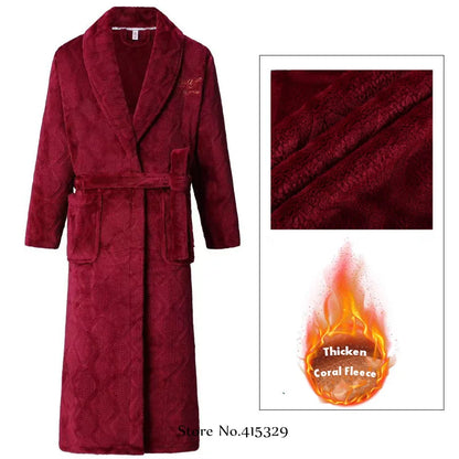 Big Size 3Xl 4Xl Kimono Robe Gown Winter New Men's Homewear Coral Fleece Bathrobe Shower Peignoirs Loose Thicken Nightwear