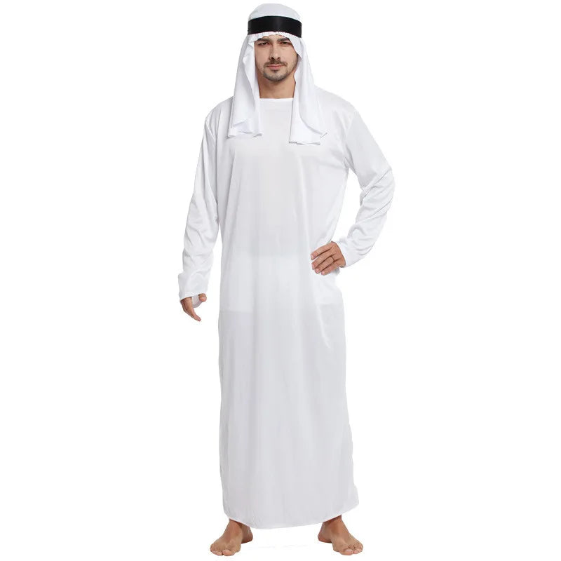 male outfits Arab Middle UAE Robe for Men Long Sleeves Arab Muslim Middle East Crew Neck Maxi-Muslim Dubai Thobe Long Abaya