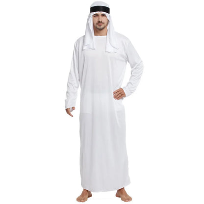 male outfits Arab Middle UAE Robe for Men Long Sleeves Arab Muslim Middle East Crew Neck Maxi-Muslim Dubai Thobe Long Abaya