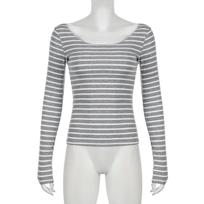 Casual Basic Striped T Shirt Slim O-Neck Long Sleeve Tees Women 2024 Autumn Spring Fashion Streetwear Ladies Underwear