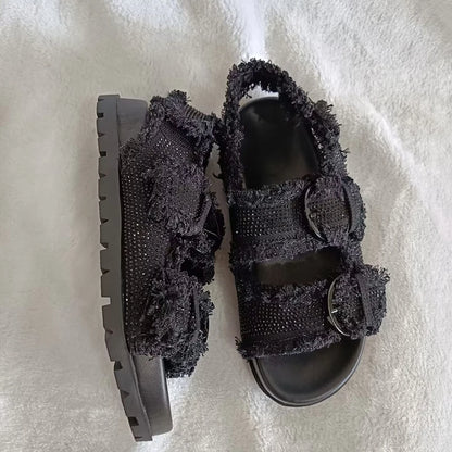 Summer blingbling crystal women sandals flat platform outside women shoes