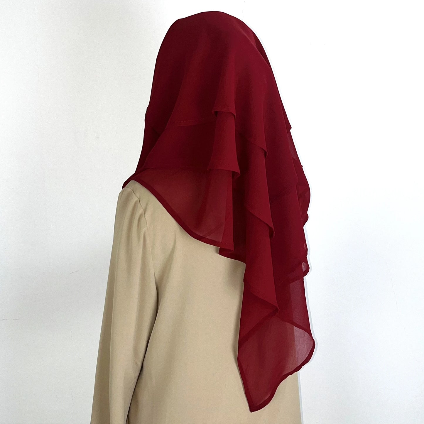 2024 Summer Three-layer Chiffon Hijab Solid Color Khimar Adjustable Women's Gauze Ethnic Shawl Breathable and Comfortable Hijab