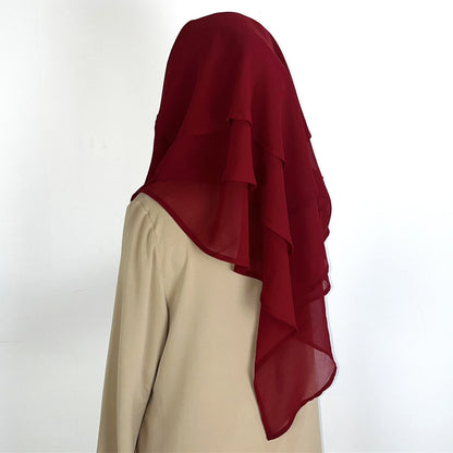 2024 Summer Three-layer Chiffon Hijab Solid Color Khimar Adjustable Women's Gauze Ethnic Shawl Breathable and Comfortable Hijab