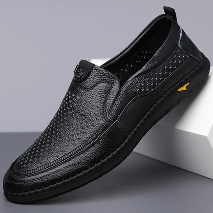 Men Casual Summer Footwear Breathable Mens Leisure Walk Loafers Genuine Leather Moccasins Hollow Out Slip on Male Driving Shoes