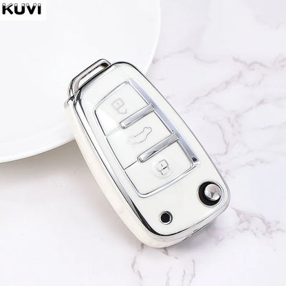 Soft TPU Car Flip Key Case Cover Holder For Audi A1 A3 A6 A6L Q2 Q3 Q7 TTS R8 S6 RS3 Key Protection Shell Fob Accessories