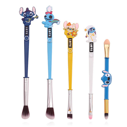 5pcs/lot Lilo and Stitch Cartoon Figure Makeup Brush Anime Cute Stitch Dolls Model for Women Girl Makeup Brush
