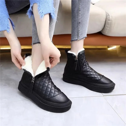 Large Size 34-42 Women's Boots 2024 Winter Plush Snow Boots Keep Warm With Pile Thickened Mom Cotton Shoes Women's Black Boots