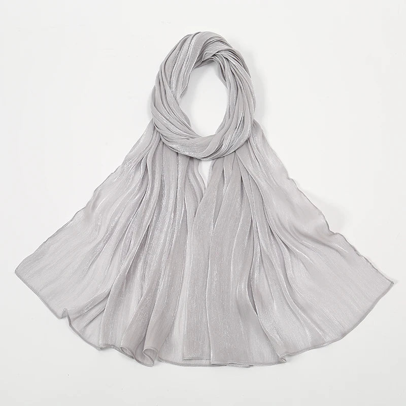 New Premium Silk Crinkle Hijab Scarf Women Shawls Plain Muslim Women Hijabs Breathab Islam Women Turban Pleated Scarf Ramadan