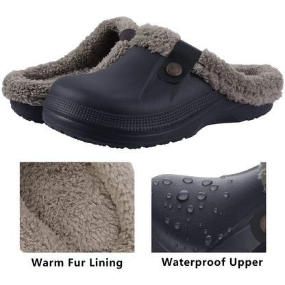Comwarm Winter Fuzzy Colgs Slippers For Men Outdoor Waterproof Plush Lined Garden Shoes Comfort Non-slip Fur Fluffy House Slides
