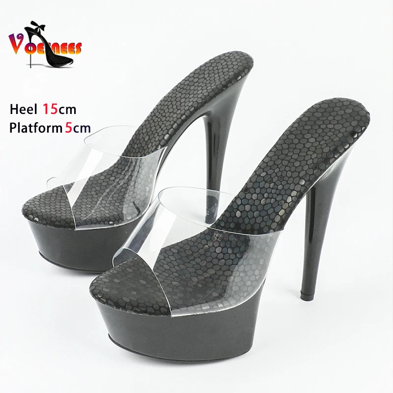 2024 Summer New  Women Clear Heels Sexy Platform Sandals Slipper 15cm Girls Shoe for Party Club Thin Heels Black Heels Drop Sale