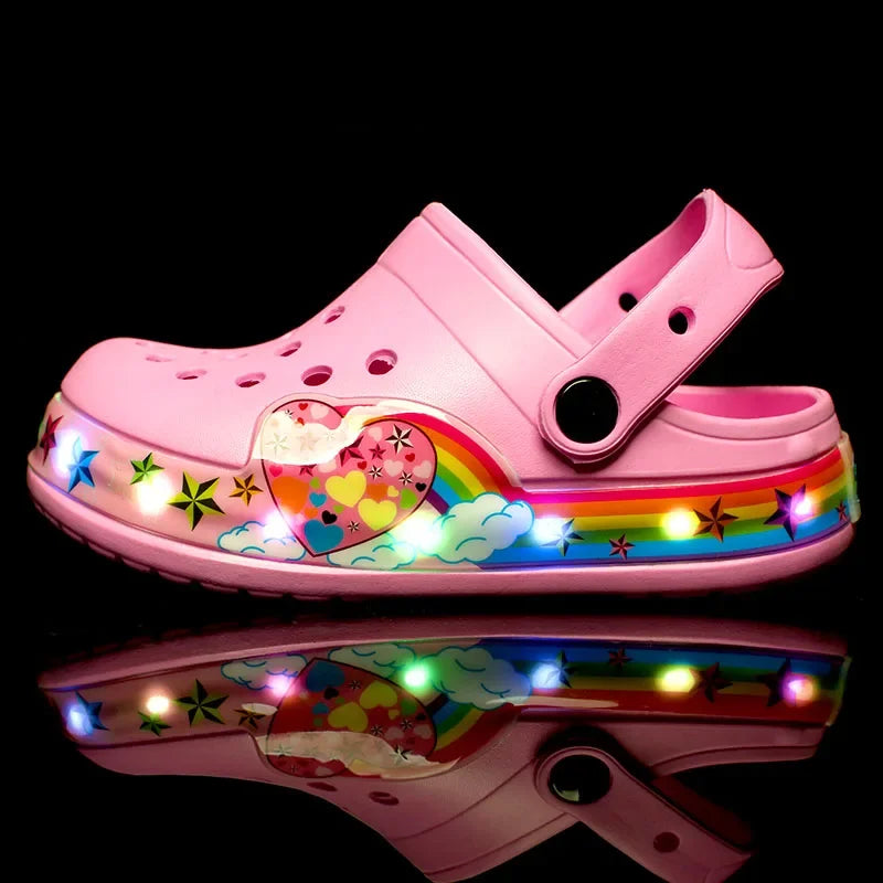 LED Flashing Girl Boy Kids Sneaker Hole Sandals First Walker Children's Boots In Summer Hollow Baby Beach Shoes