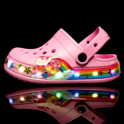 LED Flashing Girl Boy Kids Sneaker Hole Sandals First Walker Children's Boots In Summer Hollow Baby Beach Shoes