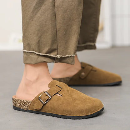 Plus Size 47 Men Half Shoes Casual Loafers Cork Clogs Slippers Fashion Suede Slip-on Flat Sandals soft-Soled Casual Sandals
