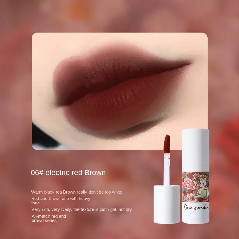 Rose Garden Matte Muse Lip Mud Liquid Lipstick Waterproof Nude Lip Gloss Long Lasting Non-stick Cup Sexy Women Lipgloss Cosmetic
