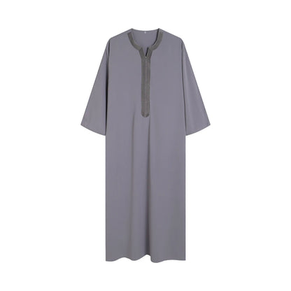 Summer 2024 New Muslim Men Clothing Moroccan Robe Stripes Hand Embroidered Loose Breathable Djellaba Abaya Men's Robe