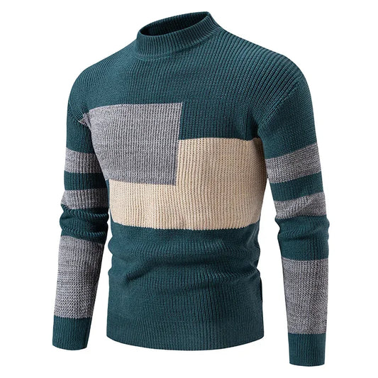 2025 High Quality Men's New Autumn and Winter Casual Warm Color Block Sweater Knit Tops Man Clothes