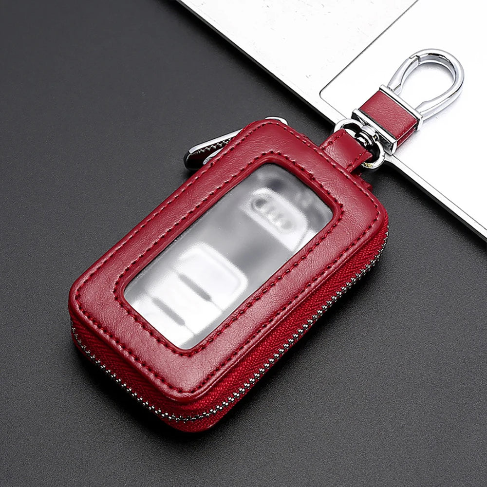 2024 Universal Car Key Protector Bag Leather Key Cover Transparent Visible Keychain Case for Car Remote Mini Keys Bags
